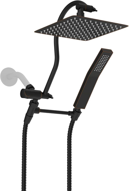Hibbent All Metal Shower Head, 10'' High Pressure Rainfall Shower Head, Showerhead Combo, Handheld Shower Wand, 12'' Adjustable Curved Extension Arm, 71'' Hose, Shower Head Holder, Oil Rubbed Bronze