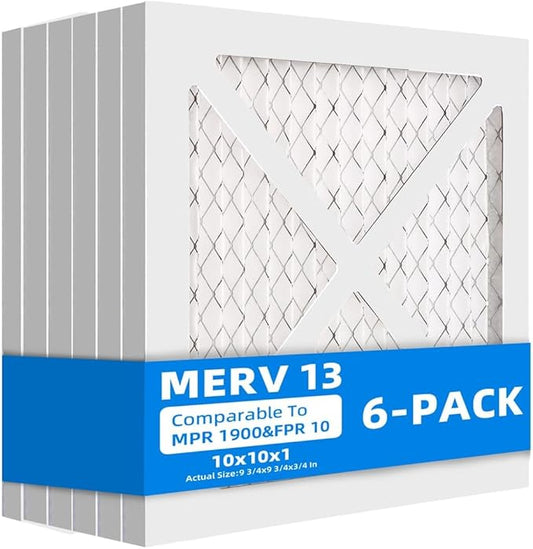 (6 Pack) 10x10x1 Furnace Air Filters, MPR 1900 & FPR 10, MERV 13 Pleated Air Filter (Actual Size: 9.75x9.75x0.75 inch)