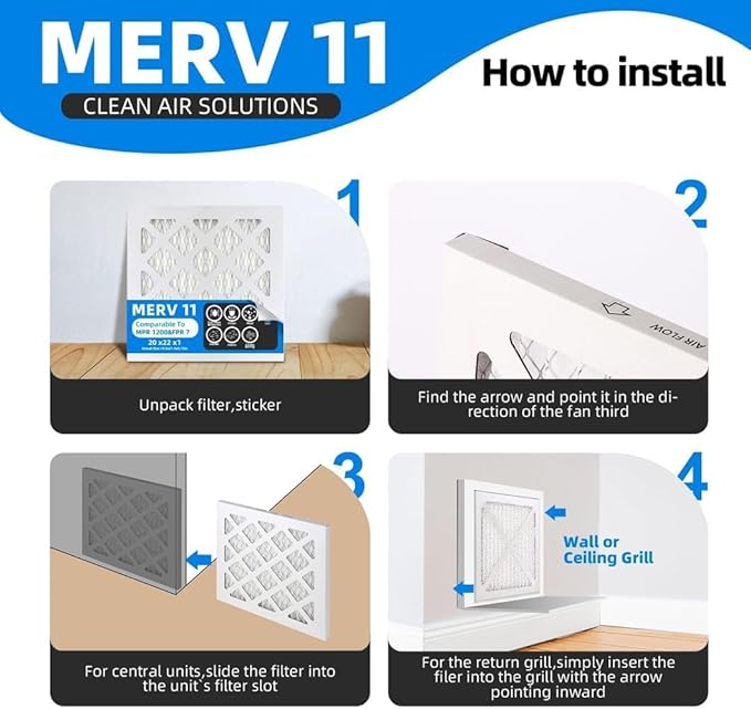 (8 Pack) 20x22x1 Furnace Air Filters, MPR 1900 & FPR 10, MERV 13 Pleated Air Filter (Actual Size: 19 3/4"x21 3/4"x3/4")