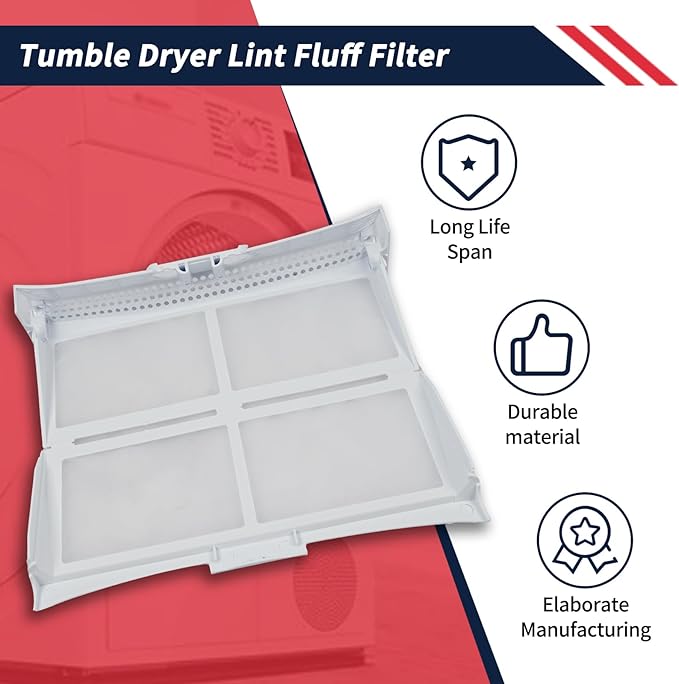 00652184 Tumble Dryer Lint Fluff Filter 652184 Compatible with Bosch, Siemens, Neff Dryers Replace AP4568439 PS3480699 00645174 Dryer Lint Screen Filter