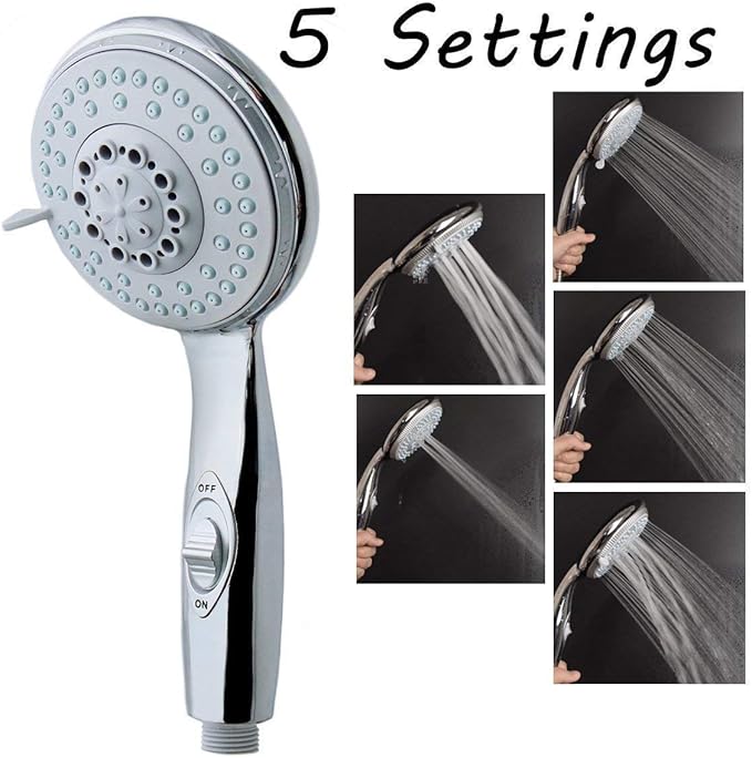 5-Setting High Pressure Handheld Shower Head – 7ft Stainless Steel Hose – Wall Mount