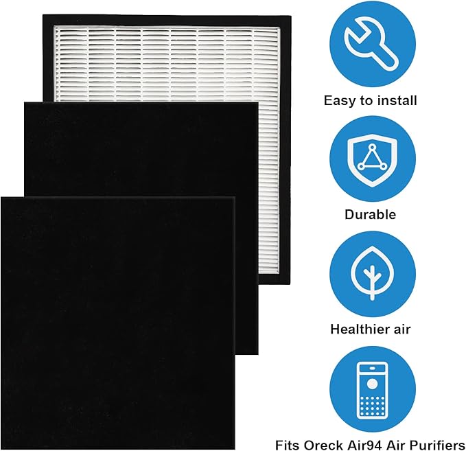 HEPA Replacement Filter Kit - 1 HEPA Filters & 2 Carbon Filters Compatible with Oreck WK01234QPC, Oreck Air 94 filter Fits Airvantage WK10002QPC, WK10052QPC Air Purifier Filter