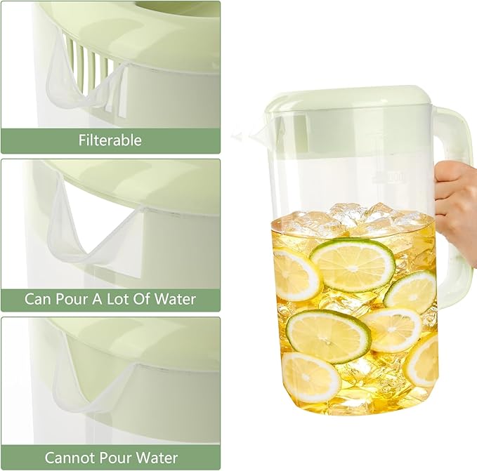 0.6 Gallon 2.5 Litre Clear Plastic Pitcher with Lid, 2 Pack Clear Water Pitchers for Cold Drinks, Iced Tea Jug for Lemonade, Iced Tea, Milk, Juice, Beverages