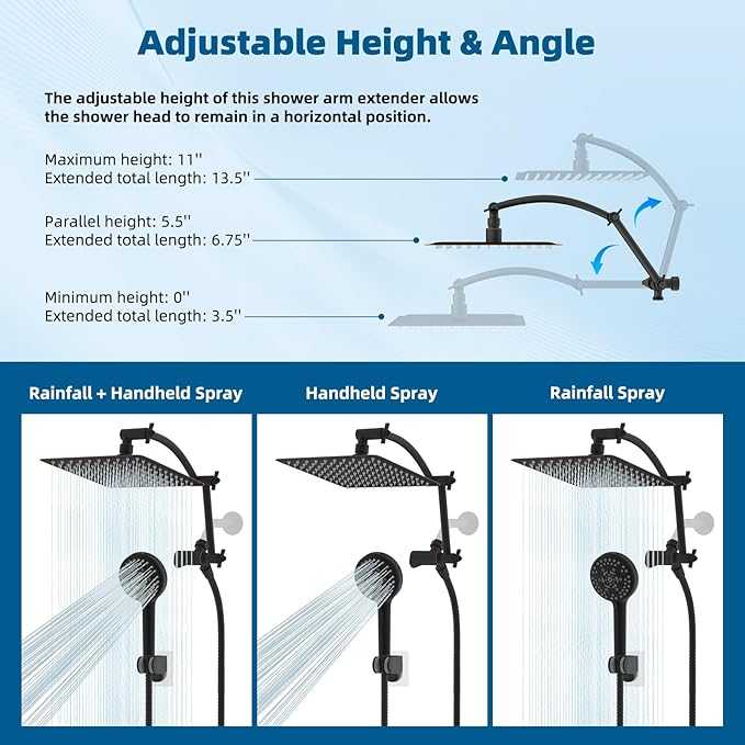 Hibbent All Metal Shower Head, 10'' High Pressure Rain Shower Head/Handheld Showerhead Combo with 16'' Adjustable Arc-shaped Extension Arm, 10 Sprays, 71'' Hose, Showerhead Holder, Oil Rubbed Bronze