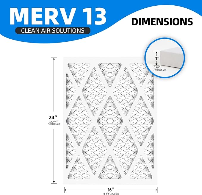 (6 Pack) 16x24x1 Air Filters, MPR 1900 & FPR 10, MERV 13 Pleated Air Filter (Actual Size: 15.75" x 23.75" x 0.75")