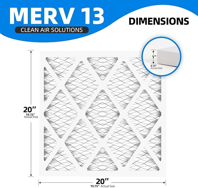 (6-Pack) 20x20x1 Furnace Air Filters, MPR 1900 & FPR 10, MERV 13 Pleated Air Filter (Actual Size: 19.75" x 19.75" x 0.75")