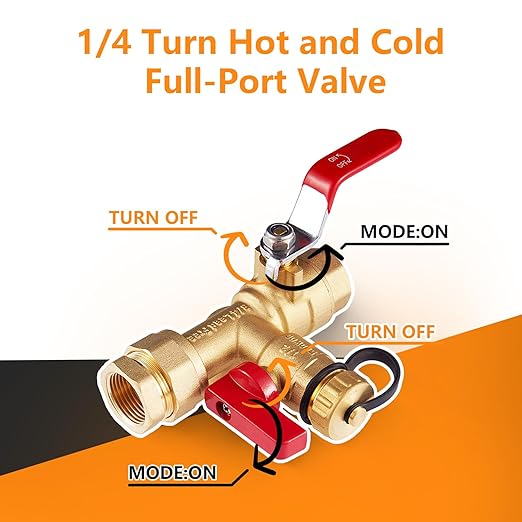 (Set of 1 Kit) HeSun 3/4" FIP X 3/4" FIP IPS Isolator Tankless Water Heater Service Valve Kit, with Pressure Relief Valve