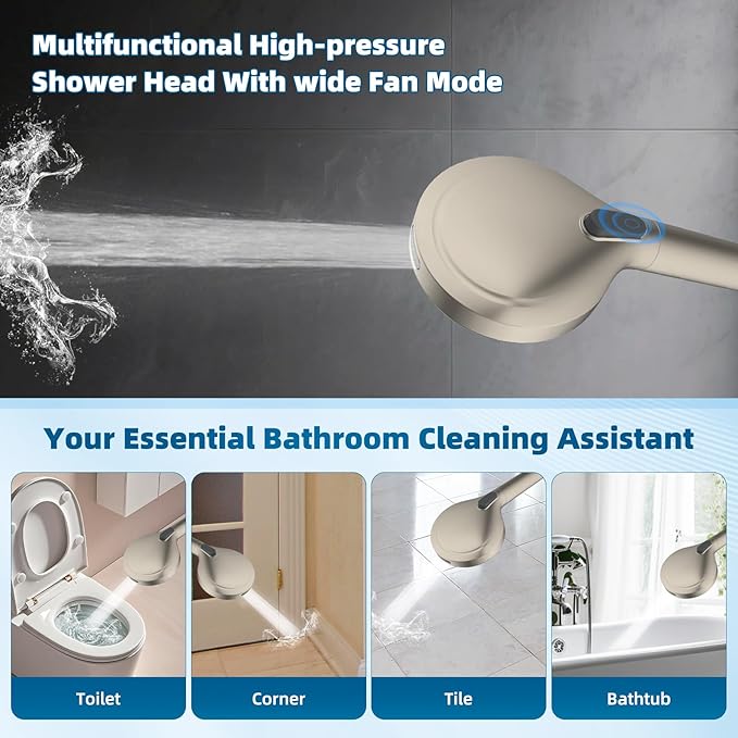 Hibbent All Metal Shower Head, 10'' High Pressure Rain Shower Head/Handheld Showerhead Combo with 16'' Adjustable Arc-shaped Extension Arm, 10 Sprays, 71'' Hose, Showerhead Holder, Brushed Nickel