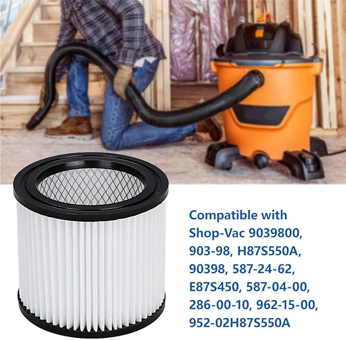 HEPA Vacuum Cleaner Replacement Filter Compatible with Shop-Vac 90398, 903-98, 9039800, 903-98-00 Hangup Wet/Dry Vacuum Cleaner Spares Cartridge Filter (Pack of 4+8)