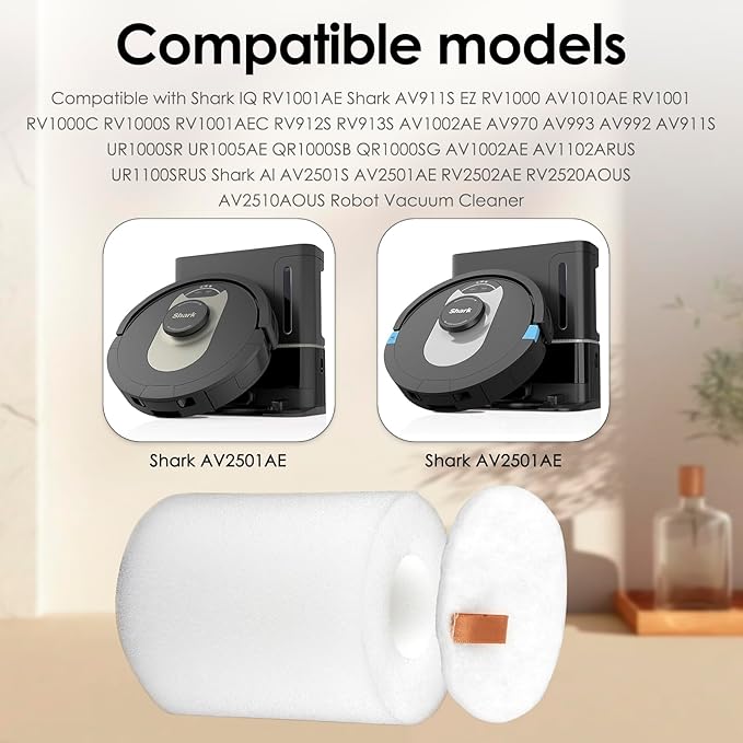 (8 Sets) Replacement Foam Filters (3.7" High) Compatible With Shark AV2501S AV2501AE RV2520AOUS UR1005AE R101AE RV1001AE AV912S RV1000 AV970 AV993 AV1002AE Robotic Vacuum Cleaner, Replace #106KY1000AE