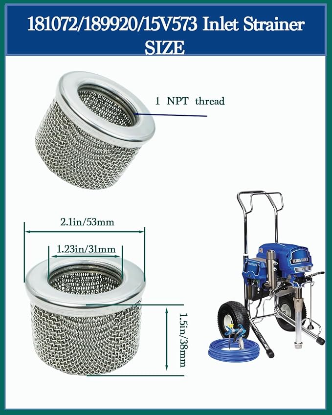 (2-Pack) 181072 1” NPT Thread Double-Layer Stainless Steel Pump Inlet Strainer Screen Filter Compatible with Graco 695, 795, 1095, 1595, 3900, 5900, 750, 1000, 1500 Airless Paint Sprayer