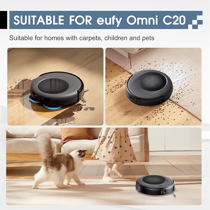 (30 Pack) Replacement Accessories for eufy Omni C20 Robot Cleaner, 2 Main Brushes + 6 HEPA Filters 6 Mop Pads 6 Dust Bags 8 Side Brushes,2 Tools