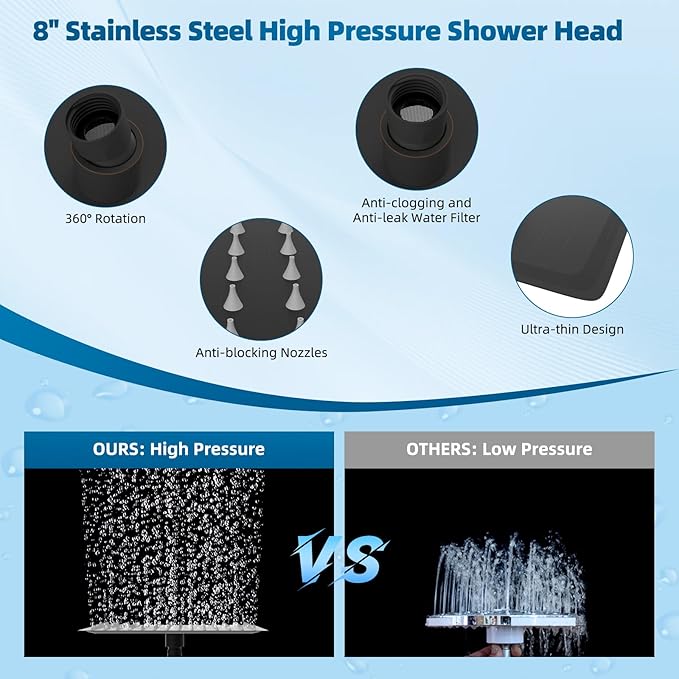 Hibbent All Metal Shower Head, 8'' High Pressure Rain Shower Head/Handheld Showerhead Combo with 16'' Adjustable Arc-shaped Extension Arm, 10 Sprays, 71'' Hose, Showerhead Holder, Oil Rubbed Bronze