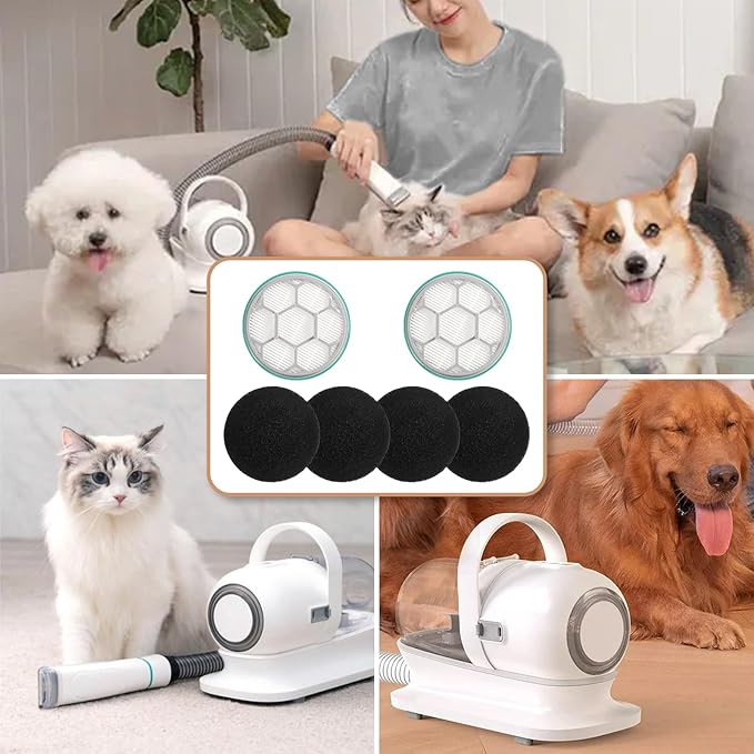 Hepa Sponge Filter Replacement Accessories Compatible with Neabot/Neakasa P1 Pro Pet Grooming Kit & Vacuum,9.5cm Diameter Circle(2 Hepa Filters+4 Sponges)