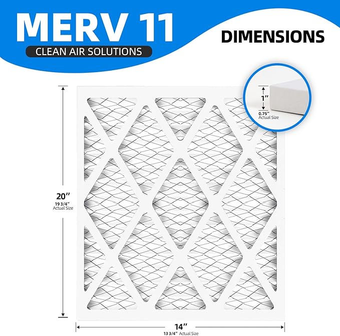 (4 Pack) 14x20x1 Furnace Air Filters, MPR 1200 & FPR 7, MERV 11 Pleated Air Filter (Actual Size: 13.75"x19.75"x0.75")