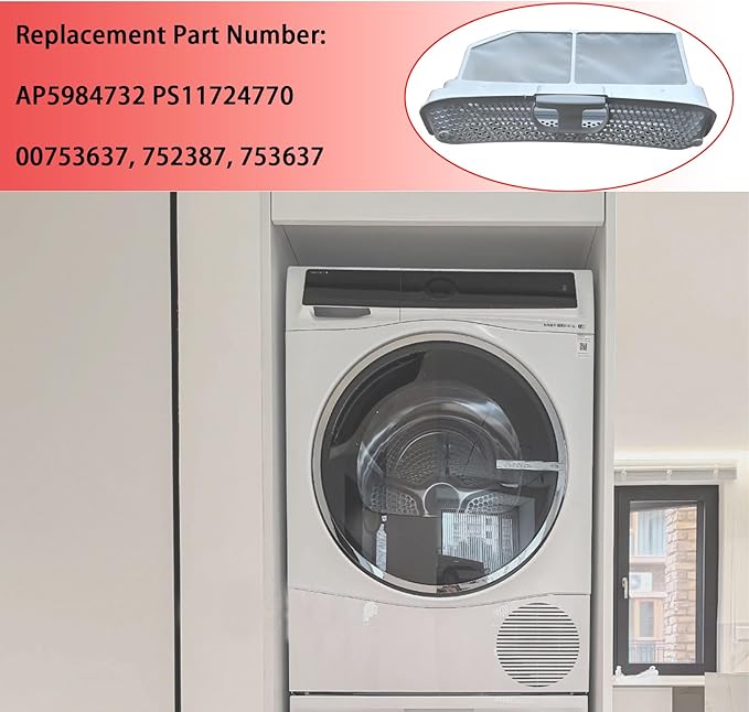 00752387 00753637 Clothes Dryer Lint Screen Filter Fluff Replacement Compatible with Bosch Dryer Replaces 753637 AP5984732 PS11724770 4454424