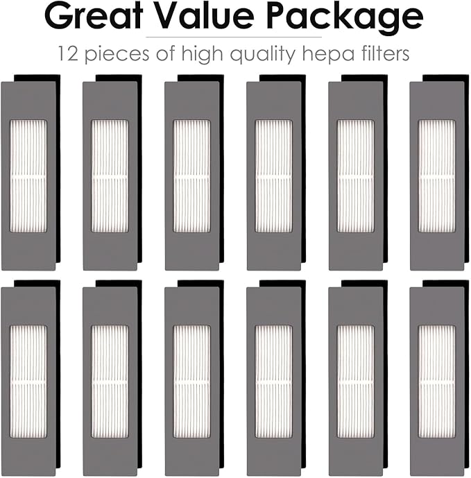 (12 Pieces) HEPA Filter for Robot Vacuum Ecovacs DEEBOT OZMO N10 N10 Plus 920 950 T8 AIVI Max T9 T5 N5 N7 N8+ N8 Pro Plus DX55 DX93 DJ65, Robot Vacuum Cleaner Filter Kit