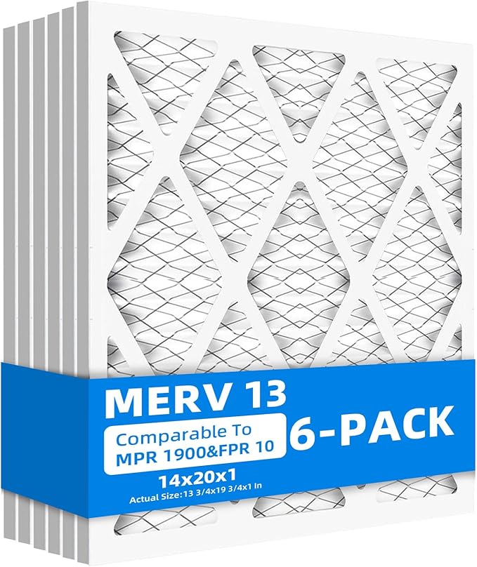 (6 Pack) 14x20x1 Furnace Air Filters, MPR 1900 & FPR 10, MERV 13 Pleated Air Filter (Actual Size: 13.75"x19.75"x0.75")