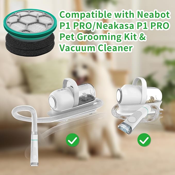Hepa Sponge Filter Replacement Accessories Compatible with Neabot/Neakasa P1 Pro Pet Grooming Kit & Vacuum,9.5cm Diameter Circle(2 Hepa Filters+4 Sponges)