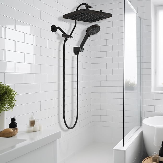 Hibbent 5-spray 13'' Shower Head, High Pressure Rainfall Shower Head, Dual Showerhead Combo with 10-mode Handheld Spray, 12'' Adjustable Extension Arm, 71'' Hose, Showerhead Holder, Oil Rubbed Bronze