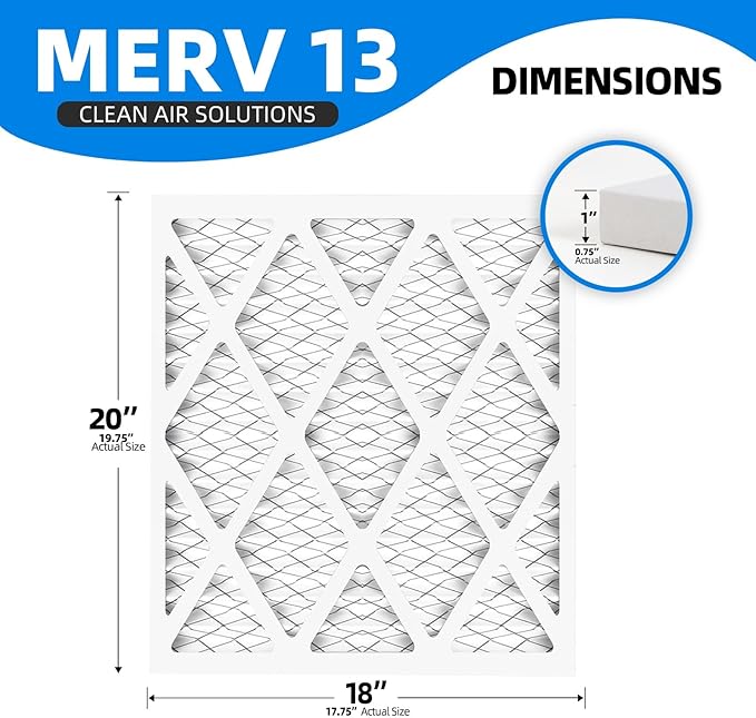 (6 Pack) 18x20x1 Furnace Air Filters, MPR 1900 & FPR 10, MERV 13 Pleated Air Filter (Actual Size: 17.75" x 19.75" x 0.75")