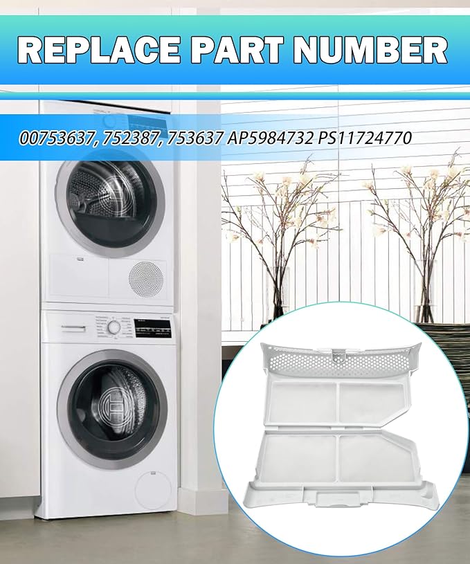 00752387 Dryer Fluff Filter Assembly Compatible With Bosch Dryer, Dryer Lint Screen Replaces 00753637, 752387, 753637 AP5984732 PS11724770
