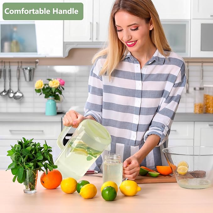 1 Gallon 4 Litre Clear Plastic Pitcher with Lid, 2 Pack Clear Water Pitcher for Cold Drinks, Iced Tea Pitcher for Lemonade, Iced Tea, Milk, Juice, Beverages.