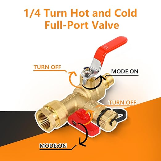 (Set of 1 Kit) HeSun 3/4" FIP X 3/4" PEX-A Expansion IPS Isolator Tankless Water Heater Service Valve Kit, with Pressure Relief Valve