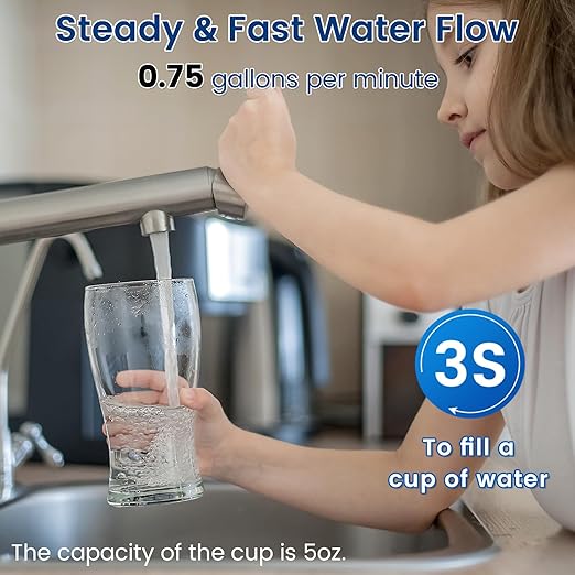 0.01μm Under Sink Water Filter System - NSF/ANSI 42 Certified Water Purifier,19000 Galloons Large Flow Flux,Reduces PFAS,PFOA/PFOS,Chlorine,Bad Odors,Retains Mineral Material,Q6-UF