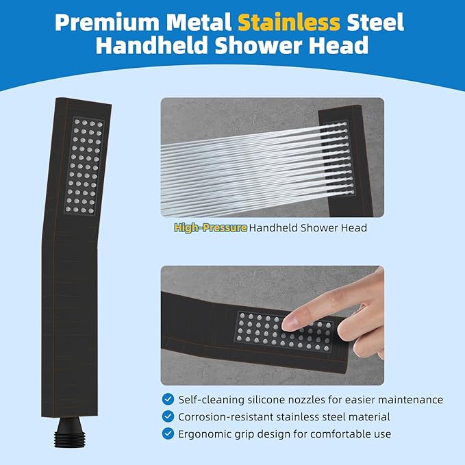 Hibbent All Metal Shower Head, 10'' High Pressure Rainfall Shower Head, Showerhead Combo, Handheld Shower Wand, 12'' Adjustable Curved Extension Arm, 71'' Hose, Shower Head Holder, Oil Rubbed Bronze