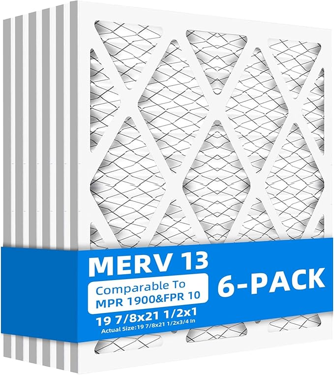 (6- Pack) 19 7/8x21 1/2x1 Furnace Air Filters, MPR 1900 & FPR 10, MERV 13 Pleated Air Filter (Actual Size: 19 7/8"x21 1/2"x3/4")