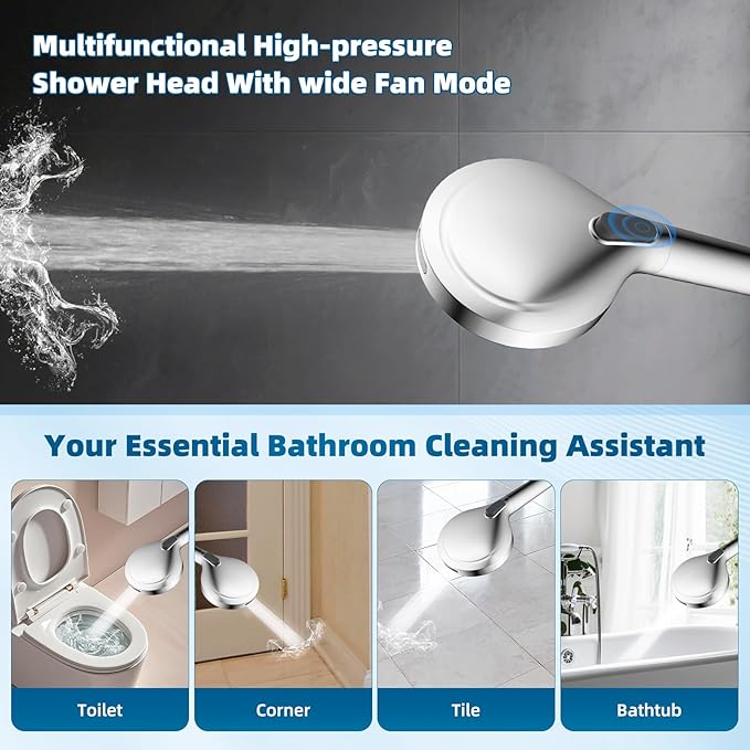 Hibbent All Metal Shower Head, 10'' High Pressure Rain Shower Head/Handheld Showerhead Combo with 16'' Adjustable Arc-shaped Extension Arm, 10 Sprays, 71'' Hose, Adhesive Showerhead Holder, Chrome