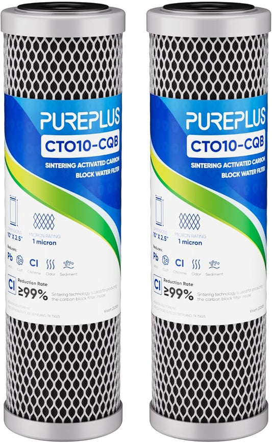 1 Micron 2.5"" x 10"" Whole House CTO Carbon Water Filter Cartridge Replacement for Under Sink Water Filter System, Dupont WFPFC8002, WFPFC9001, FXWTC, SCWH-5, WHEF-WHWC, WHCF-WHWC, AMZN-SCWH-5,2Pack