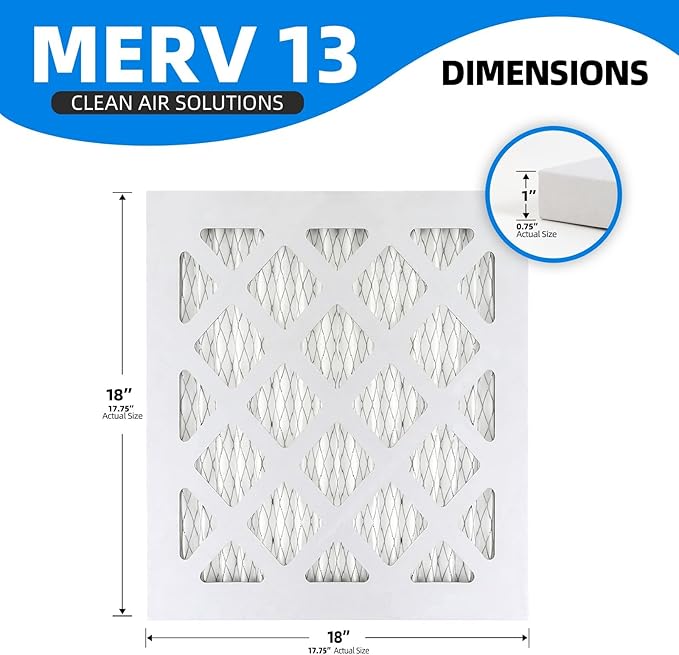 (6 Pack) 18x18x1 Furnace Air Filters, MPR 1900 & FPR 10, MERV 13 Pleated Air Filter (Actual Size: 17.75" x 17.75" x 0.75")