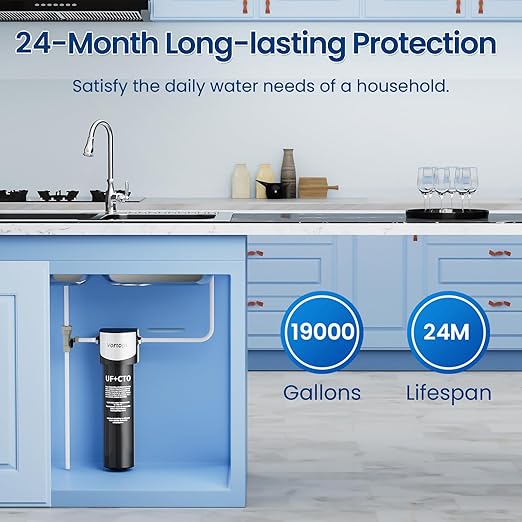 0.01μm Under Sink Water Filter System - NSF/ANSI 42 Certified Water Purifier,19000 Galloons Large Flow Flux,Reduces PFAS,PFOA/PFOS,Chlorine,Bad Odors,Retains Mineral Material,Q6-UF