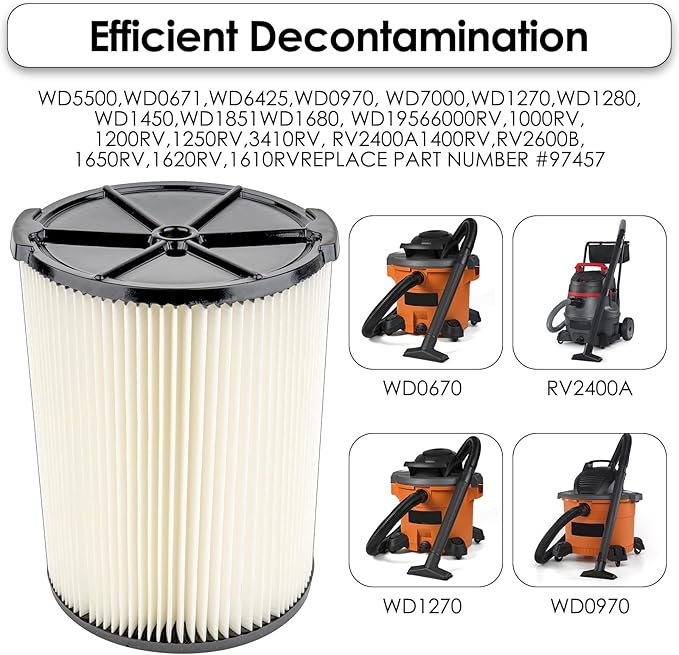 (3 Pack) VF4000 Replacement Cartridge Filter for VF4000 RIDGID 72947 Wet dry Vac 5 to 20 Gallon 6-9 Gal Husky Vacuum RV2400A RV2600B WD5500 WD0671 Vac, HEPA Filter 3 Pieces