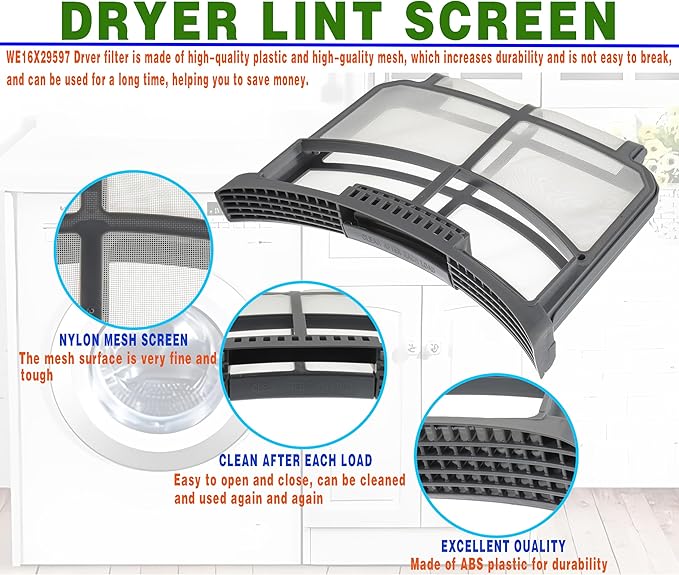 (Upgraded) Dryer Lint Filter Trap Screen Fit for GE Clothes Dryer Dryer Lint Strainer Replaces WE16X32537 WE16X29597 AP7205579