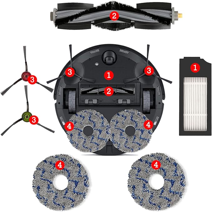 (15 Pack) X1 Omni Replacement Parts for ECOVACS DEEBOT DEEBOT X1 Omni X1 PRO Omni X1 Omni T10 Omni Robot Vacuum Accessories, 1 Roller Brush, 3 HEPA Filters, 3 Dust Bags, 4 Side Brushes, 4 Mop Pads