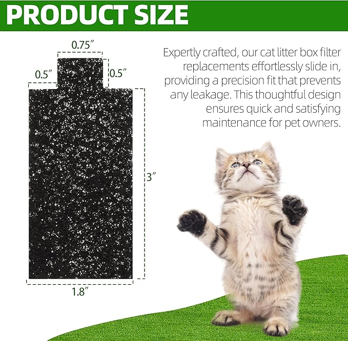 (12-Pack, Black) Cat Litter Box Replacement Filters Compatible with Pet Zone Semi, Carbon Cotton Filters for Automatic Cat Litter Box Absorbing Odors Control Damp from Pets