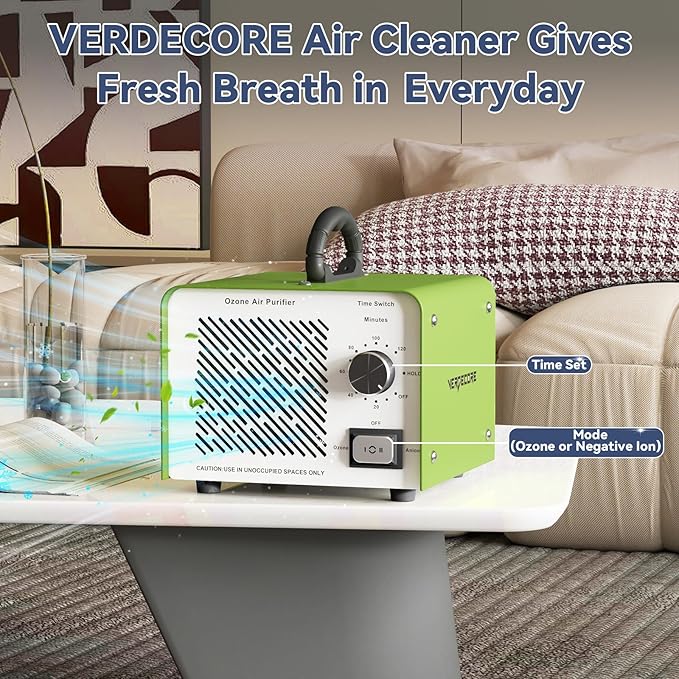 0zone Generator 125,000mg/h,0zone Machine for Car/Home/Smoke/Pet Odor, Covers up to 2,500 Sq. Ft.(Green)