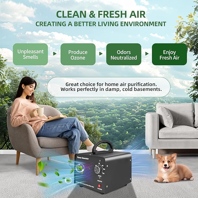 HHGM 48,000mg/h High Capacity Ozone Machine Generator, Commercial Industrial Quartz Tube Air Purifier, Ionizer & Deodorizer Ozone Odor Eliminator Suitable for Home, Car, Basements, Pets, Smoke, Farms