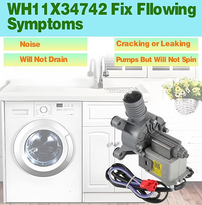 (Upgraded) WH11X34742 Washer Pump Assembly Fit for Frigidaire 11001011000071 5304511363 FFTW4120SW Washing Machine Drain Pump Motor