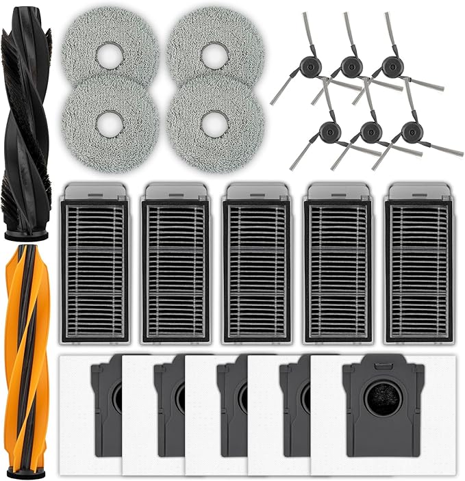 (22 Pack) X50 Ultra Replacement Parts for Dreame L50 Ultra/ L40S Pro Ultra/ X50 master Robot Vacuum Cleaner, 2 Roller Brushes, 6 Side Brushes, 5 Dust Bags, 5 HEPA Filters, 4 Mop Pads, Accessories Kit