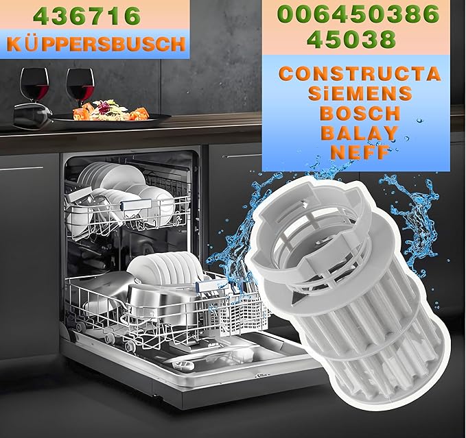 00645038 645038 Micro Filter Dishwasher Drain Filter Compatible with Bosch Thermador Kenmore Dishwasher filter Part Replaces AP4339631 00651097 1560725 651097 AH3479708 EA3479708