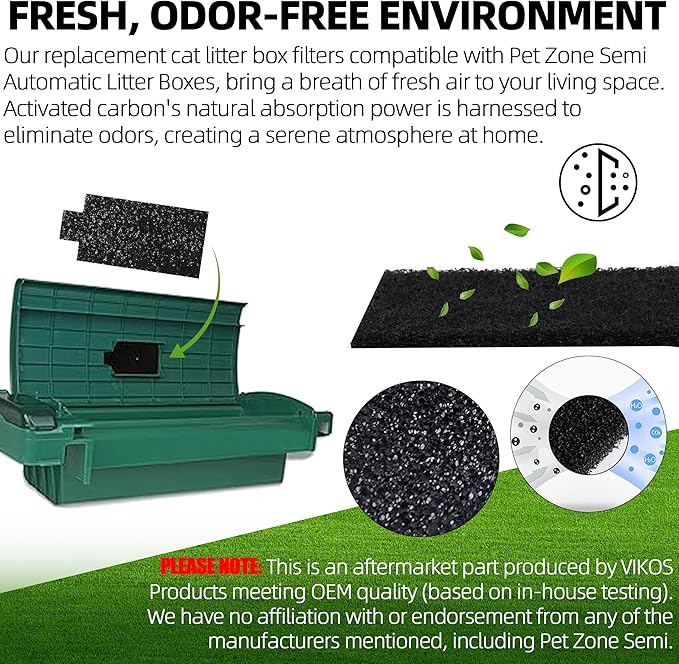 (12-Pack, Black) Cat Litter Box Replacement Filters Compatible with Pet Zone Semi, Carbon Cotton Filters for Automatic Cat Litter Box Absorbing Odors Control Damp from Pets